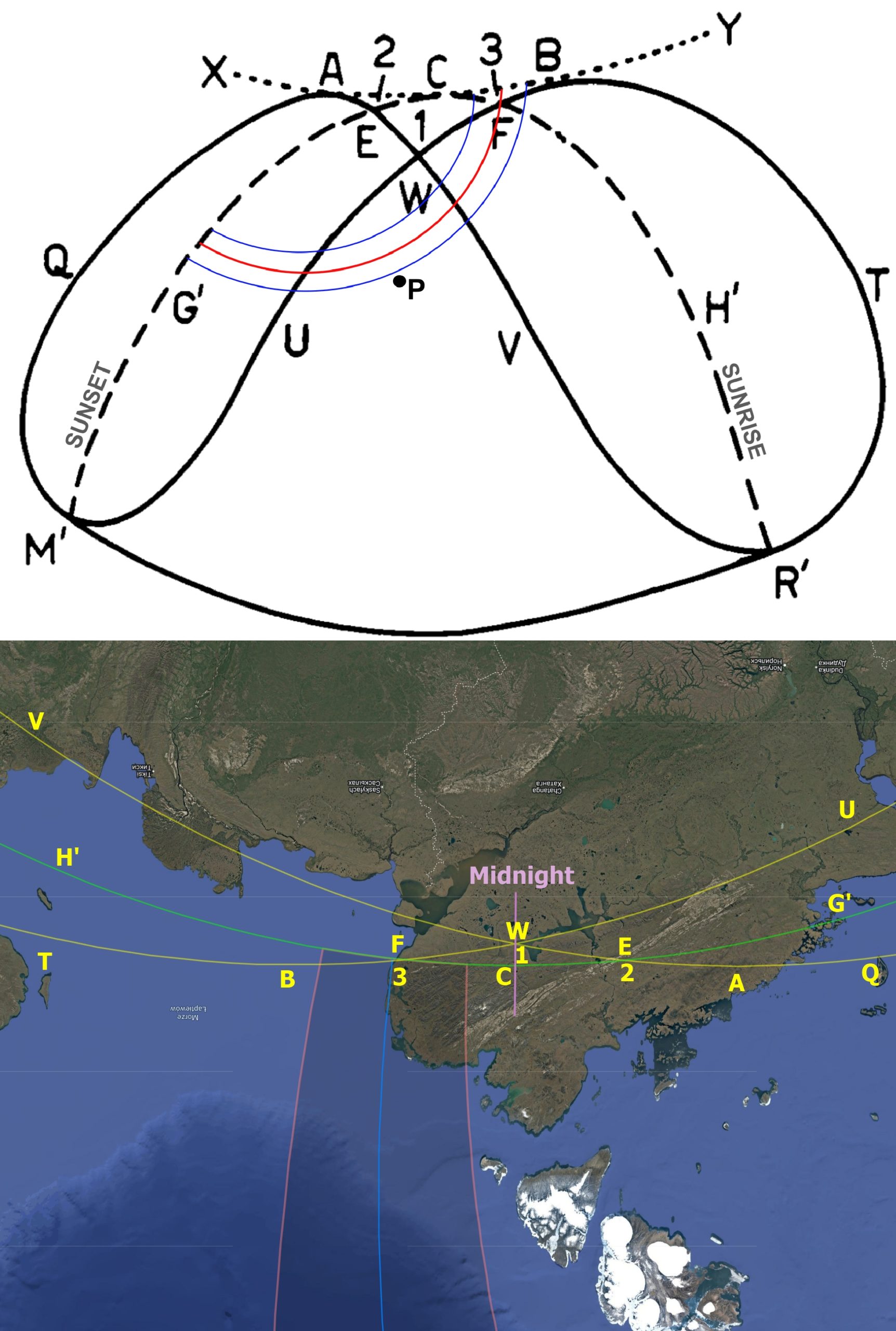 Meeus reading eclipse map vs 2026 total solar eclipse path Xjubier