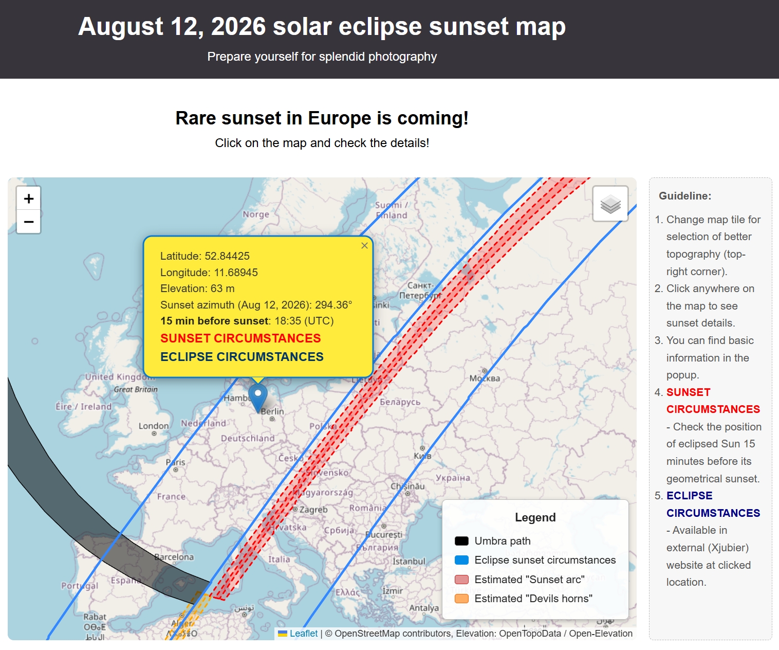 Solar eclipse sunset map 2026