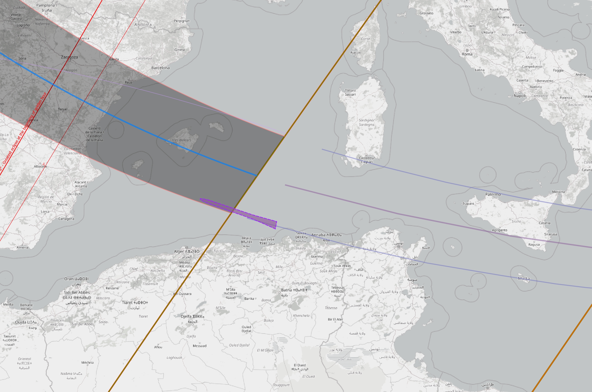 Last contact of umbra with the ground 2026 total solar eclipse