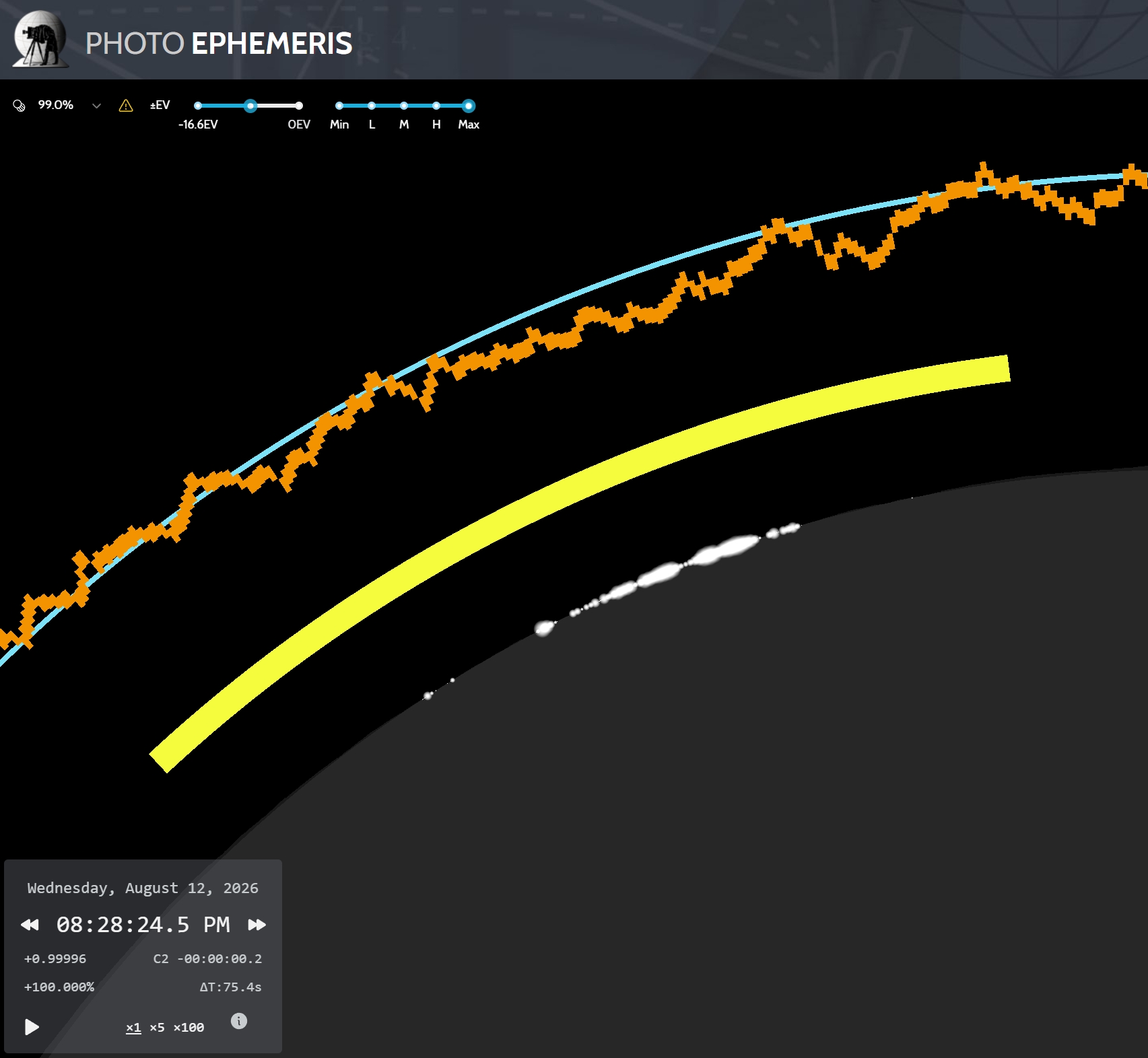 Baily's Beads simulation PhotoEphemeris2