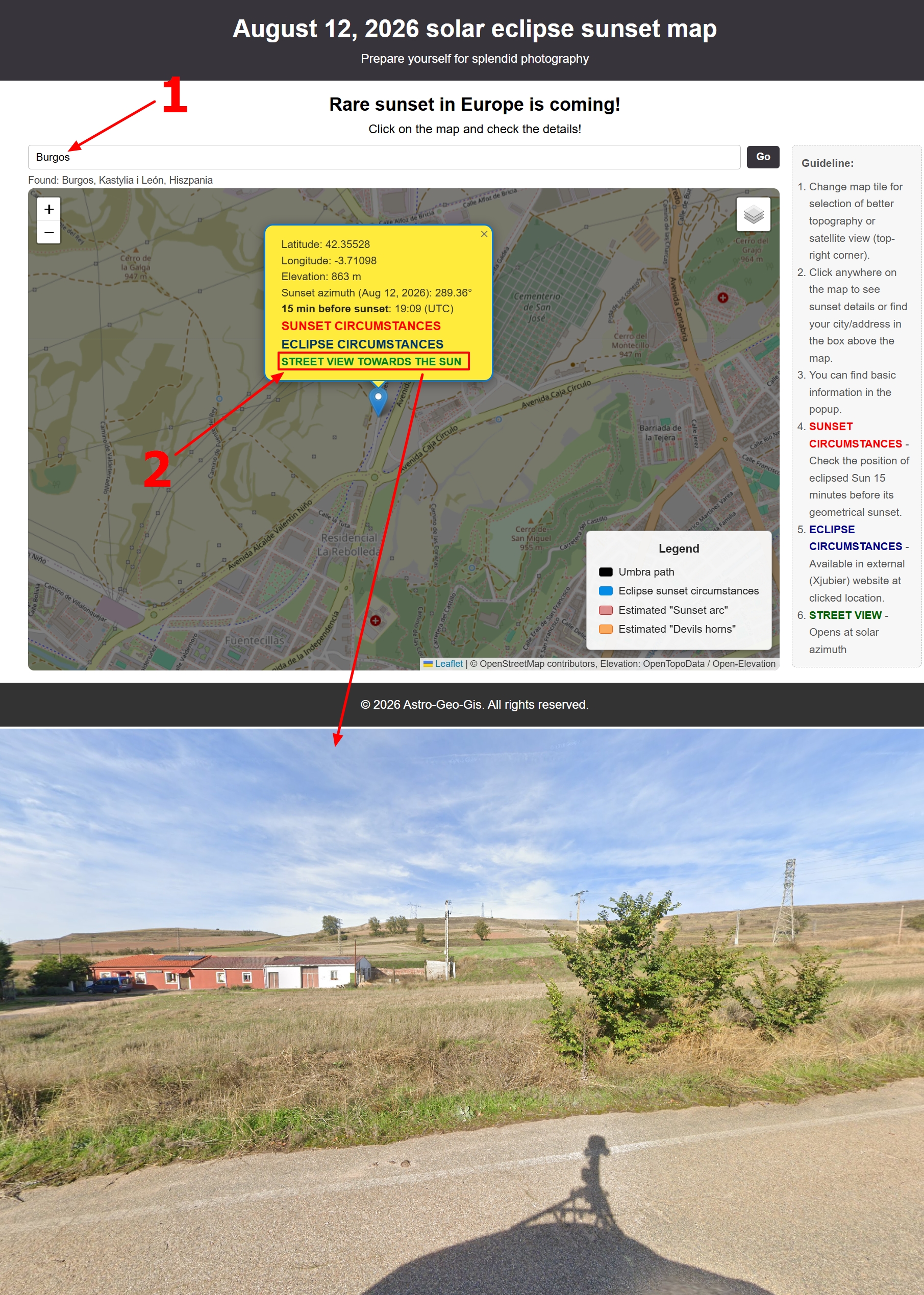 Solar eclipse sunset map street view